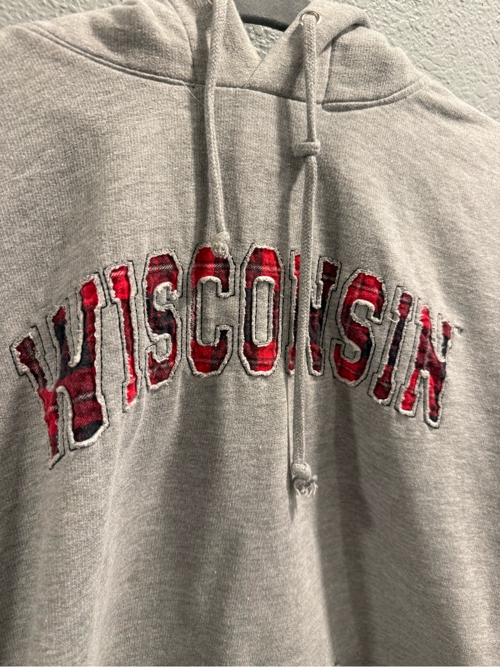 Wisconsin Gray Hoodie with Flannel Detail - Small / Medium